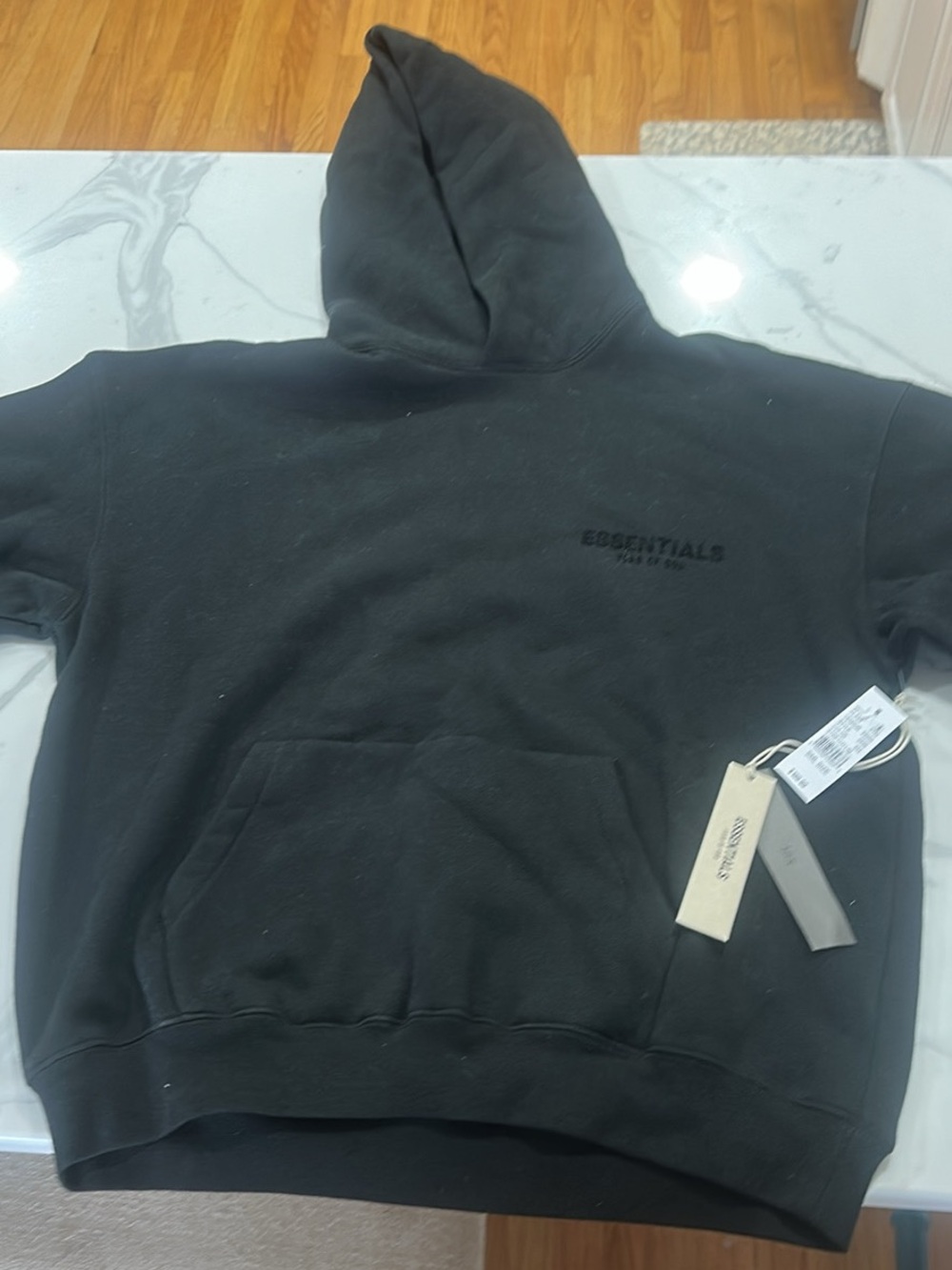 Essentials Men’s Black Crewneck Hoodie with Subtle Logo